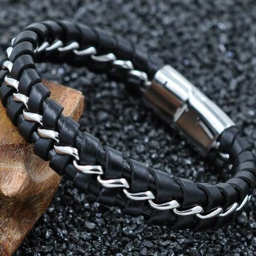 Woven leather bracelets for men