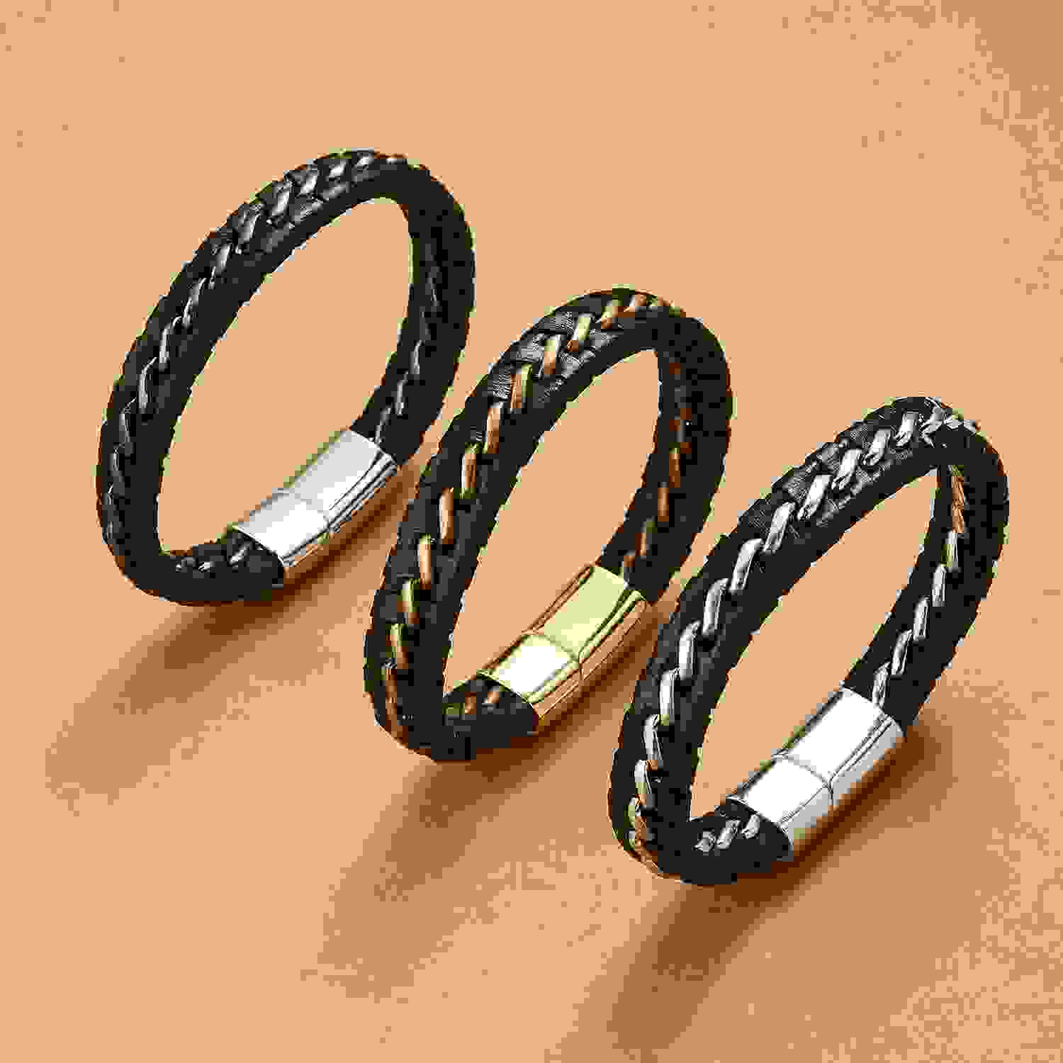 Woven leather bracelets for men